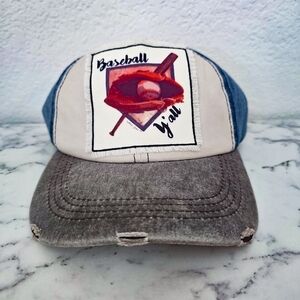 Southern Junkie Baseball Y'all New Strapback Distressed Hat Cap Tags